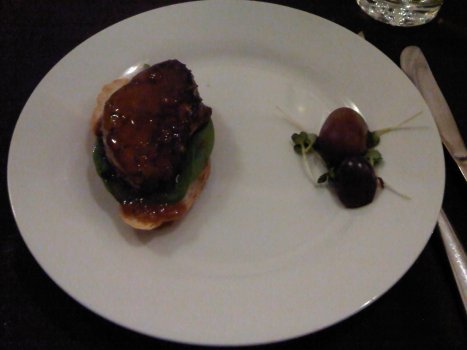 Seared Foie Gras (Goose Liver) on Baby Spinach & Toast in Meet Lobo's Signature Sauce